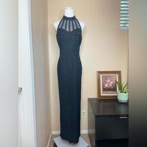 Stenay vintage 80’s beaded black halter evening gown.